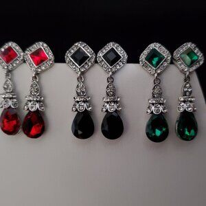 NWT- 3 Pair Earrings Bundle Inlaid Rhinestone Water Drop Geometric Gem Earrings